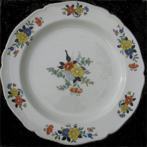 Photo (c) J.G.Betts Round plate with flower design rim and centre